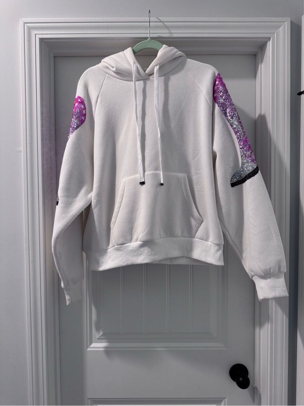 Bride's Hoodie Sweatshirt with Purple/Pink Sequin Sleeve Cowboy Boot Accents